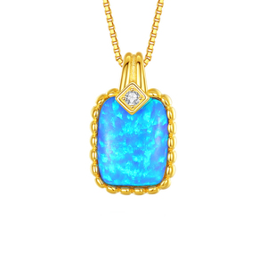 Vintage Gold Plated S925 Sterling Silver Rectangular Blue Opal Pendant Necklaces Clavicle Chain for Women's Jewelry <b>Gift</b> - Product Image 1
