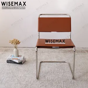 WISEMAX FURNITURE Modern household dining dining furniture chrome finished metal leather dining chair for cafe restaurant