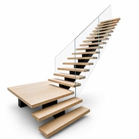 Escalier flottant moderne sur mesure en acier à poutre unique pour intérieur, marches en bois massif, balustrade en verre ultra-transparent