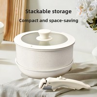 Ensemble de 5 ustensiles de cuisson antiadhésifs détachables style nordique avec couvercle en verre, casseroles et poêles en aluminium pour la cuisine domestique et la cuisinière, vente en gros