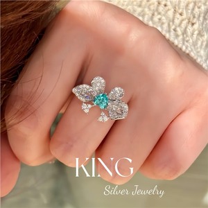 Anillo de Corazón de Plata de Ley S925 con Baño de Oro y Efecto Mariposa Azul Paraiba para Mujer, Joyería Vintage - Product Image 2