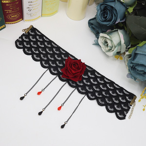 DAMAI Dark Gothic Punk Halloween Ring <b>Bracelet</b> Lace <b>Bracelet</b> for Women Vintage <b>Red</b> Rose Exquisite Accessory Set - Product Image 3