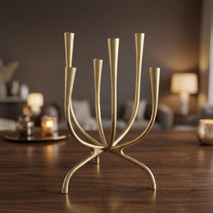 Candélabre doré à cinq bras pour la décoration de la maison, porte-bougie en métal durable - Product Image 5