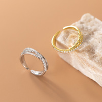925 argent Sterling réglable ouvert forme géométrique cubique Zircon Knuckle bagues plaqué or bijoux de mode pour les femmes