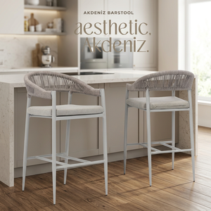 Silla de Bar Moderna para Exteriores, de Aluminio, con Asiento Acolchado de Cuerda Tejida, para Comedor, Hotel, Patio, Restaurante - Product Image 2