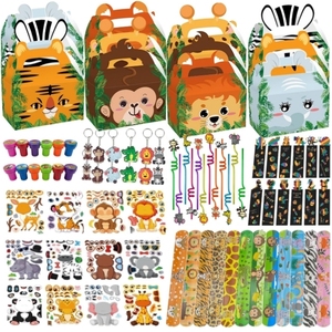 Bracelets, bandeaux, pailles, porte-clés, marque-pages, tampons, autocollants, jouets, boîtes en papier, fournitures pour fête sur le thème de la <span class=keywords><strong>jungle</strong></span> <span class=keywords><strong>et</strong></span> des animaux sauvages - Product Image 1