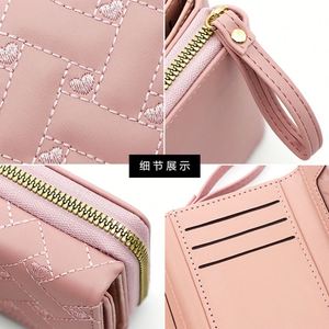 Women's Short PU Leather Wallet with Embroidered Heart, Tri-Fold <b>Card</b> Holder Purse - Stylish Promotional Gift <b>for</b> Ladies - Product Image 2