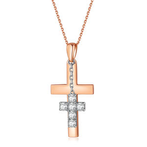 Colgante de Oro Rosa de 18K Hecho a Mano con Diamante Natural Sólido Certificado por GIA, Diseño Clásico de Cruz Doble, Regalo de Cumpleaños para Mujer Cristiana - Product Image 1