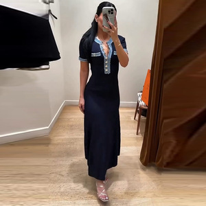 Nouvelle robe longue en denim mince pour femmes, coutures à simple boutonnage, décoration pailletée, taille naturelle lavable - Product Image 2