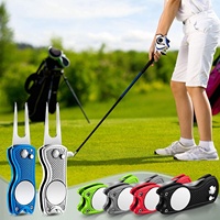 Outil de réparation de divots pliable en acier inoxydable et marqueur de balle de golf avec bouton magnétique escamotable