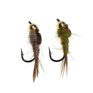 Señuelos de Pesca de Mosca Húmeda, Ninfas de Oreja de Conejo con Cabeza de Cuentas de Latón, Doradas, Acanaladas, en Colores Oliva, Gris, Arcoíris, Marrón, Trucha, Grilón - Product Image 1