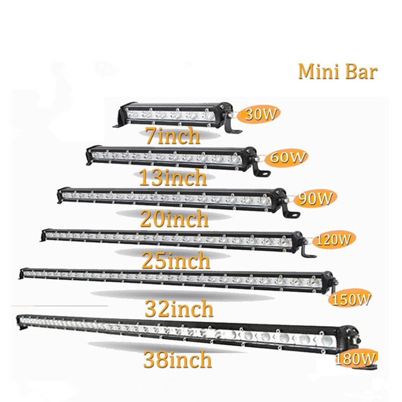 7" 13" 20" 25" 38'' Inch 9W 18W 90W 180W Single Row Slim LED Work Light Bar for SUV 4X4 Off Road LED Work Light Lamp