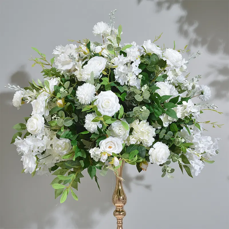 Düğün ipek beyaz gül ve yeşil çiçekler düzenlemeleri Centerpiece yapay çiçek masa çiçek topu