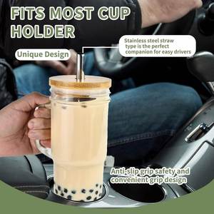 Eco-Friendly 32Oz 40Oz <b>Glass</b> Drinkware Sublimation Clear Frosted Tumbler <b>Mugs</b> <b>With</b> <b>Handle</b> Premium Quality Sustainable Product - Product Image 3