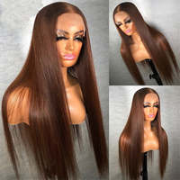 Perruques Lace Front en Cheveux Humains Brésiliens Raides Bruns, Effet Peau Naturelle HD, Double Drawn, Cheveux Vierges Bruts, à Prix Abordable
