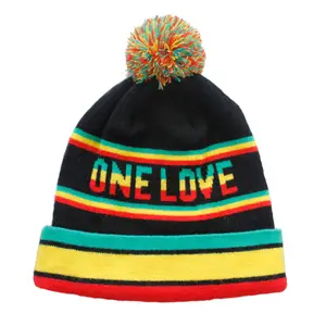 Winter Double Layers Acrylic Beanie Embroidered Logo Pom-pom Knit Hats