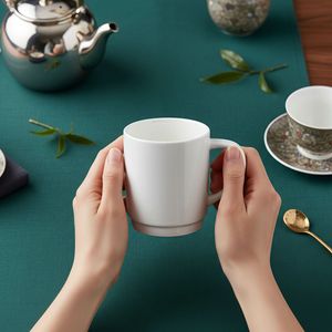 Qi Yue <b>Ceramic</b> Mug 10x7x8.8cm Heat Resistant Pure White Coffee Tea <b>Cup</b> For Daily Use - Product Image 3