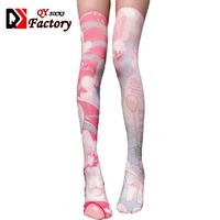 Chaussettes au genou, impression numérique, sans couture, sublimation, imprimé 3d, animé, pour filles, Design personnalisé, 360