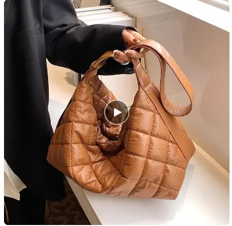 Puffy Cotton Padded Tote Bags Damen Winter Schulter Umhängetasche Einfache solide Handtasche Female Fashion Shopper Griff Taschen