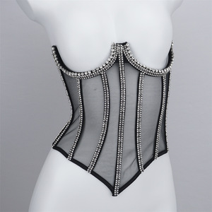 Korset Tubuh Ramping Seksi Segel Pinggang Renda Transparan Segel Pinggang Trendi Mode Wanita Rompi Rumbai Berlian Imitasi Berkilau Atasan Tabung - Product Image 1