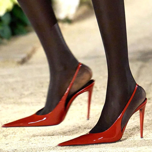 รองเท้าส้นสูงแบบสวมเปิดส้นสำหรับผู้หญิง ดีไซน์หัวแหลม แต่งสายรัดด้านหลัง สีสันหลากหลาย วัสดุหนังแก้ว - Product Image 3