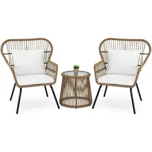 2023 hot sale PE wicker garden chair with tea table outdoor furniture rattan 3 piece set Garden furniture sets