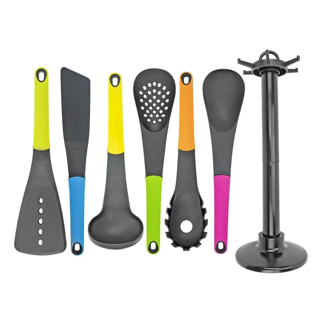 Utensílios De Cozinha De Nylon Colorido Personalizado Conjunto Pá De Espátula Antiaderente com Suporte Utensílio De Cozinha Conjunto De Ferramentas para Panelas Antiaderentes