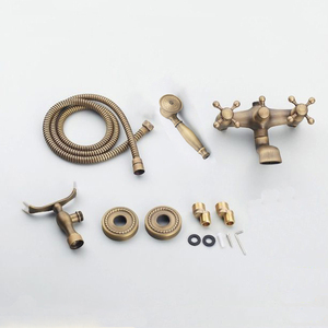 WANFAN HJ-6762 <strong>Shower</strong> Set With Telephone Type <strong>Hand</strong> Held <strong>Shower</strong> Head Antique Brass Wall Mount Bathtub Faucet - Product Image 6