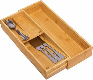 Organisateur de tiroir de cuisine multifonctionnel en bambou, organisateur d'ustensiles en bambou réglable - Product Image 5