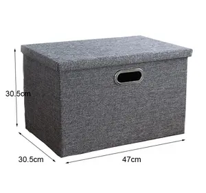 กล่องเก็บของพับได้,กล่องเก็บของพับได้สีน้ำตาล/เทา/ดำพร้อมหูจับโลหะพร้อมฝาปิดกล่องเก็บของสำหรับบ้านความจุสูง