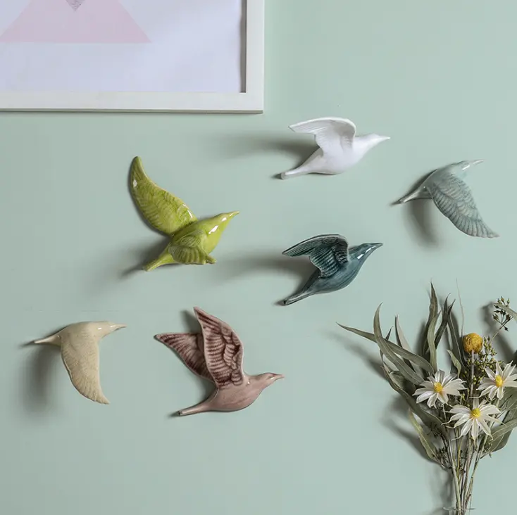 2022 best selling simple home living room background wall soft ceramics 3D bird modern ceramic wall hanging decor wall art