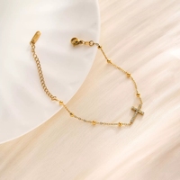 Gelang Salib Stainless Steel Wanita Terlaris, Mewah Terjangkau, Zirkon Minimalis, Perhiasan Gaya Ins