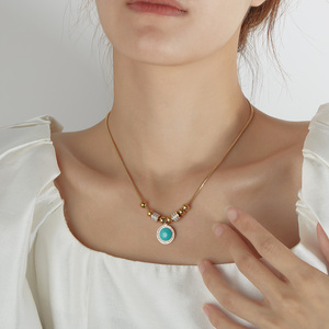 Nhà Máy Acrylic thép không gỉ cubic <span class=keywords><strong>zircon</strong></span> chuỗi phụ nữ Vòng cổ sáng bóng Vòng đá Mặt dây chuyền PVD dây chuyền vàng trang sức cho cô gái - Product Image 3