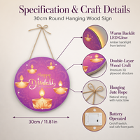 Décoration murale en bois pour Diwali, plaque de porte festive de style Wandeng, ronde, pour usage intérieur
