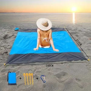 Accesorios de playa de viaje portátiles, manta ligera de gran tamaño a prueba de arena, 210D, poliéster, 210x200CM, con bolsa