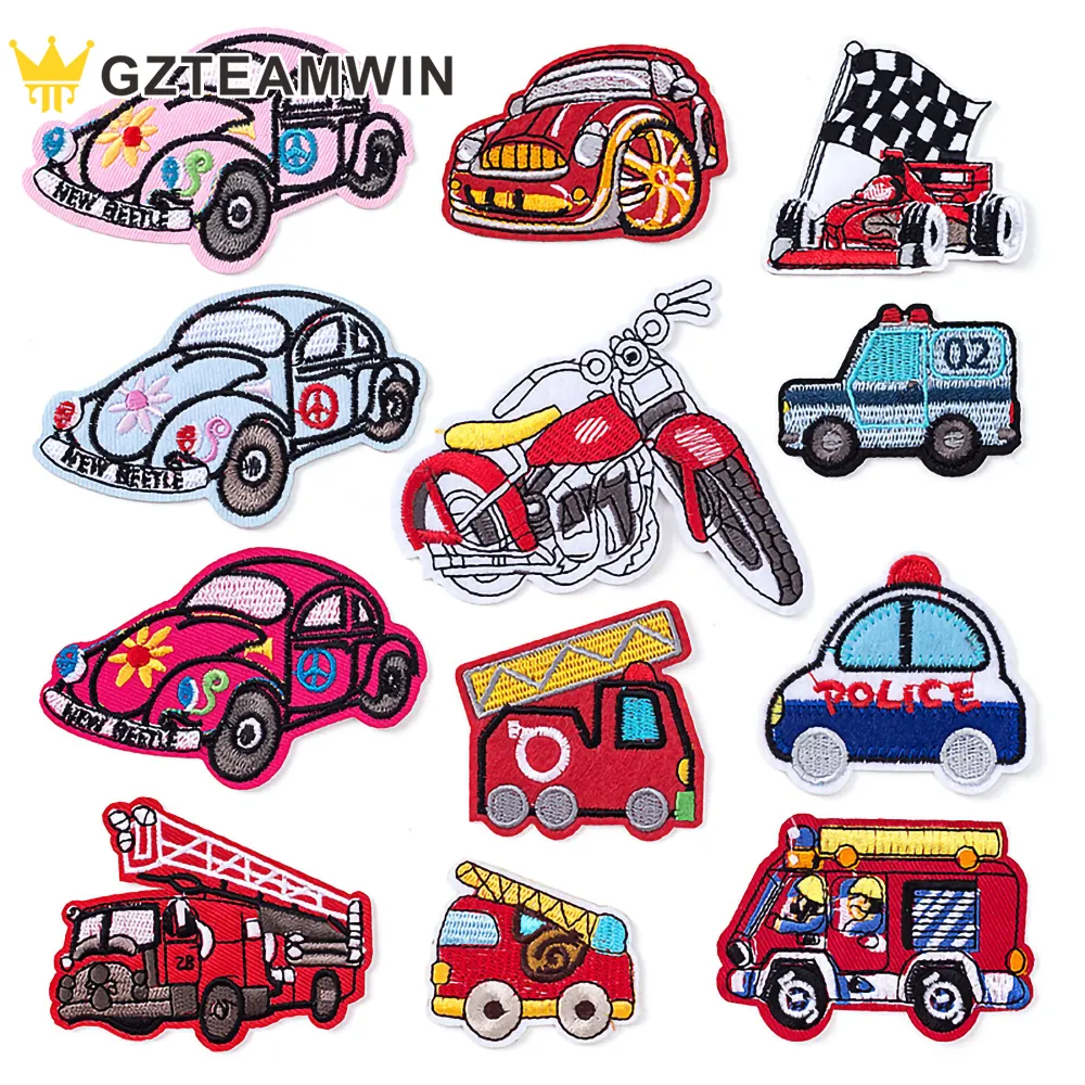 Outils de circulation personnalisés, dessin animé mignon, voiture, Taxi, Train, Police, voiture, camion de pompiers, Patch brodé pour vêtement