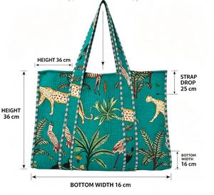 Bolso Tote de Lona Acolchada con Estampado de Jungla, Color Verde Azulado, Gran Capacidad, Estilo Boho, Bolso de Hombro para la Playa - Product Image 2