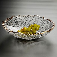 Plateau à fruits en verre texturé transparent, bord doré irrégulier, bol de service décoratif, plateau central pour table à manger, décoration intérieure