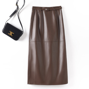 2025 primavera nuevo estilo coreano mujer Casual Bodycon lápiz falda versátil suelta media falda de talla grande Natural hecho PU liso teñido - Product Image 3