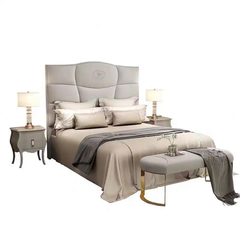 Set ranjang lembut dan kamar tidur, furnitur ukuran king size desain Italia modern kulit furnitur tempat tidur ukuran ganda/king