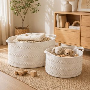 Cotton Rope Woven Storage <b>Basket</b> Round Handmade For Toys Organizing Household Use - Product Image 2