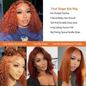 Fournisseur en gros de perruques en cheveux vietnamiens naturels, perruque longue à double trame 13x4 en cheveux humains, vague profonde, orange bouclé, sans colle, perruque en dentelle HD - Product Image 5