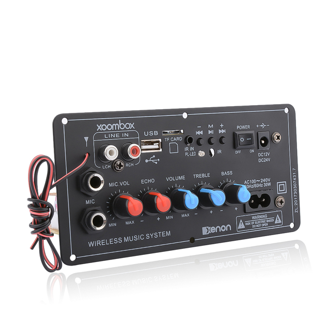 AC 220V 12v 24v Digital Stereo Amplifier Board Subwoofer Dual Microphone Karaoke Amplifiers for 8-12 Inch Speaker