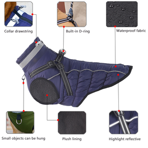 Veste d'hiver pour chien imperméable et réfléchissante avec harnais intégré, doublure en polaire chaude, pour chiens de taille moyenne à grande, OEM - Product Image 3