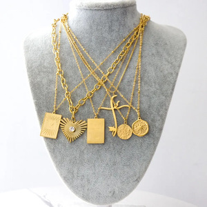 Stainless Steel Round Sun Pendant Necklace 18k Gold Plated Geometric <b>Design</b> Unisex Gift Jewelry - Product Image 3