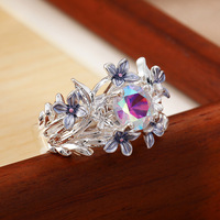 Cincin Iris Gaya Anime Berhiaskan Zirkon Mewah untuk Wanita, Desain Bunga Berwarna-warni, Cincin Fashion untuk Hadiah