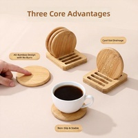 Ensemble de sous-verres en bambou naturel avec support, 4 sous-verres ronds en bois, absorbants et écologiques, avec support de rangement