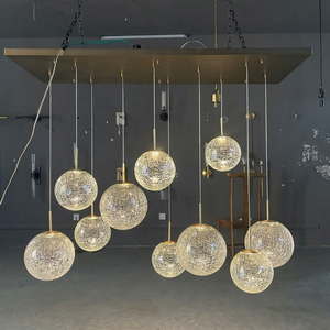 Lampadario Moderno da 55 Pollici con Sfere di Vetro Trasparente, Illuminazione per Villa, Decorazione Casa, Lampadario LED Rotondo per Sala da Pranzo - Product Image 1