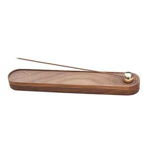 Brûleur d'encens en bois de noyer d'inspiration zen avec boule en laiton et bâtonnets créatifs pour cérémonie du thé et usage aromatique - Product Image 5