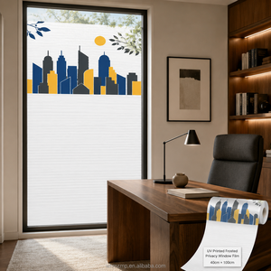 <span class=keywords><strong>Film</strong></span> de fenêtre givré imprimé UV effet faux rideau avec vue sur la ville pour la décoration de vitres de bureau et de bureau d'étude 40cm X 100cm - Product Image 1